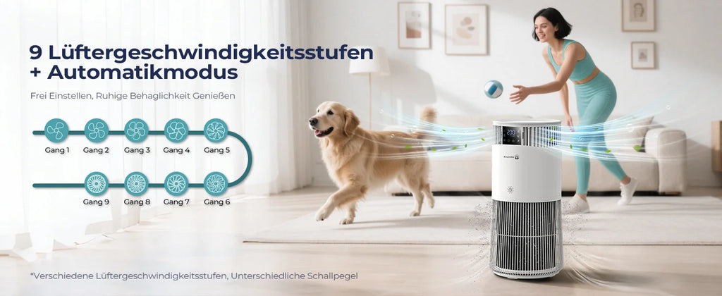 Amicura P2 Air Purifier for Pet Allergy Sufferers 843 m³/h Pet Hair Removal 450 CADR 99% Odour Neutralisation H13 Filter Against