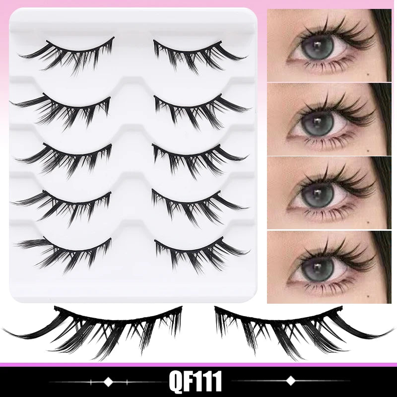 DINGSEN 5Pairs Lashes Fake Eyelashes Natural Long Manga Lashes Winged End Eye Elongated Eyelashes Fake Lashes Makeup