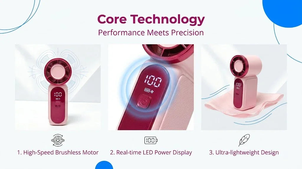 Portable Handheld Mini Fan, 6 Speeds 16900 RPM High Velocity Personal Fan with LED Display, USB Rechargeable, Mini Fan with Lanyard for Makeup, Travel, Outdoor Fan for Women Girl Gift, Pink