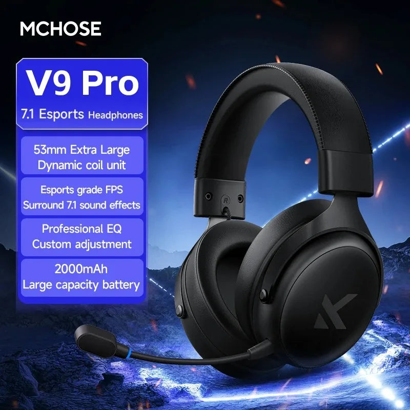 MCHOSE V9 Pro Wireless Gaming Headset 7.1Surround Sound Headphones Noise Canceling Mic Low Latency Lightweight for PS5 PC SWITCH