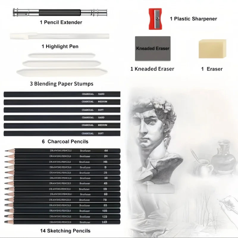 29-Piece Sketching Art Set for Adults - Includes Three Pencil Sketch Books Graphite Pastel Charcoal Drawing Supplies