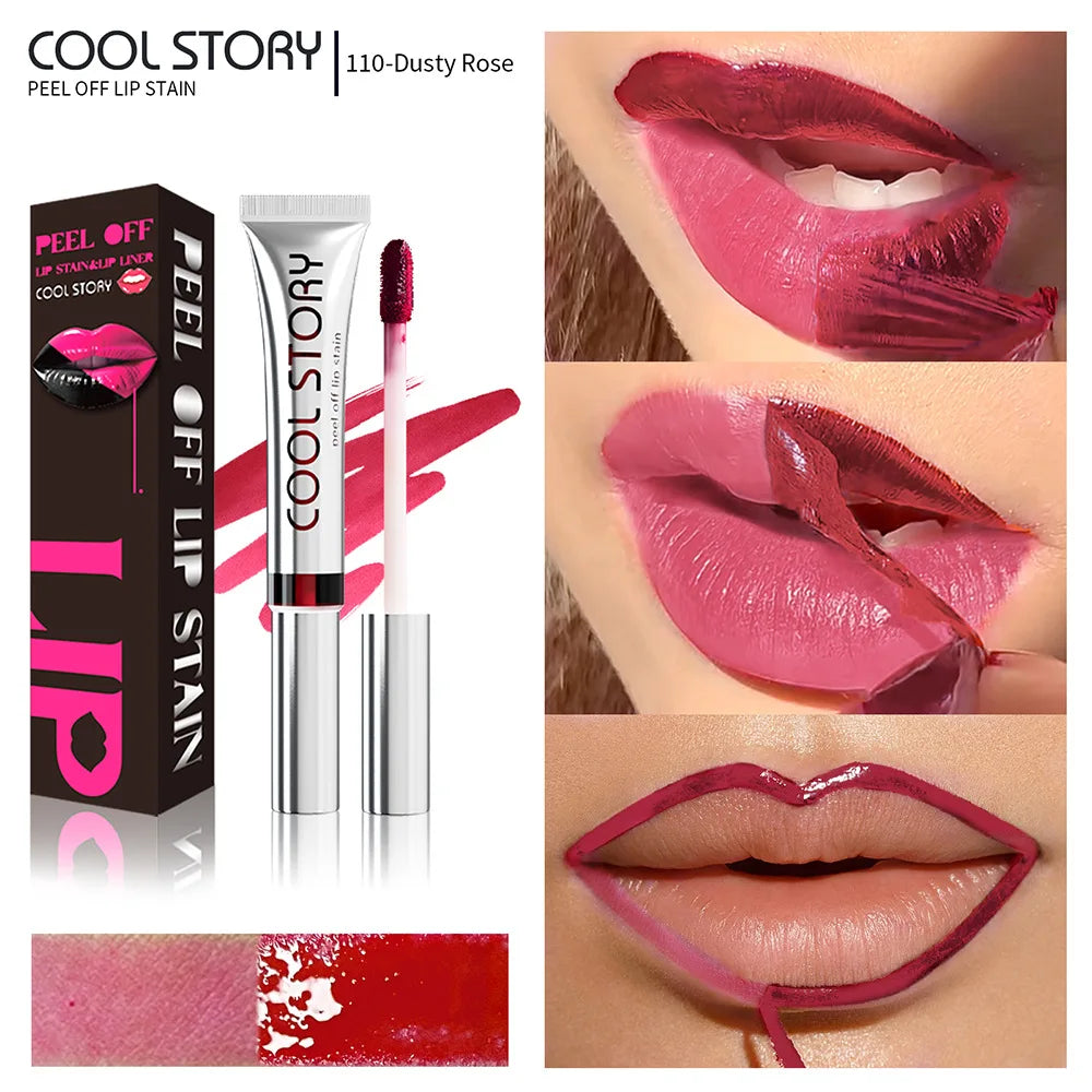 2 in 1 Lip Stain & Lipliner Matte Peel Off Lip Glaze Lipstick Quick Drying Lasting Non Stick Cup Lipliner Red Lip Gloss Makeup