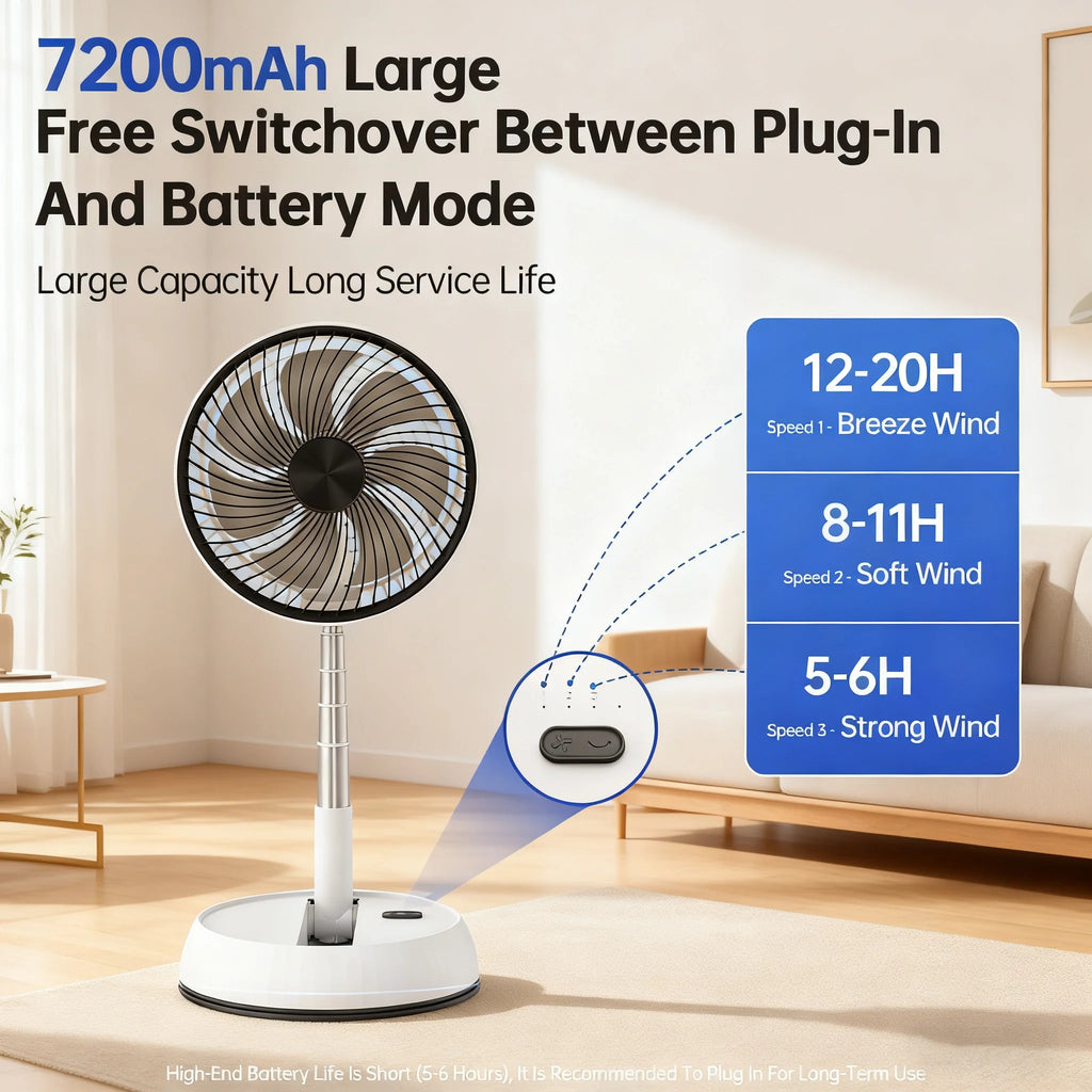 Outdoor folding telescopic fan remote control office automatic shaking desktop fan convenient and quiet USB charging fan 7200mAh