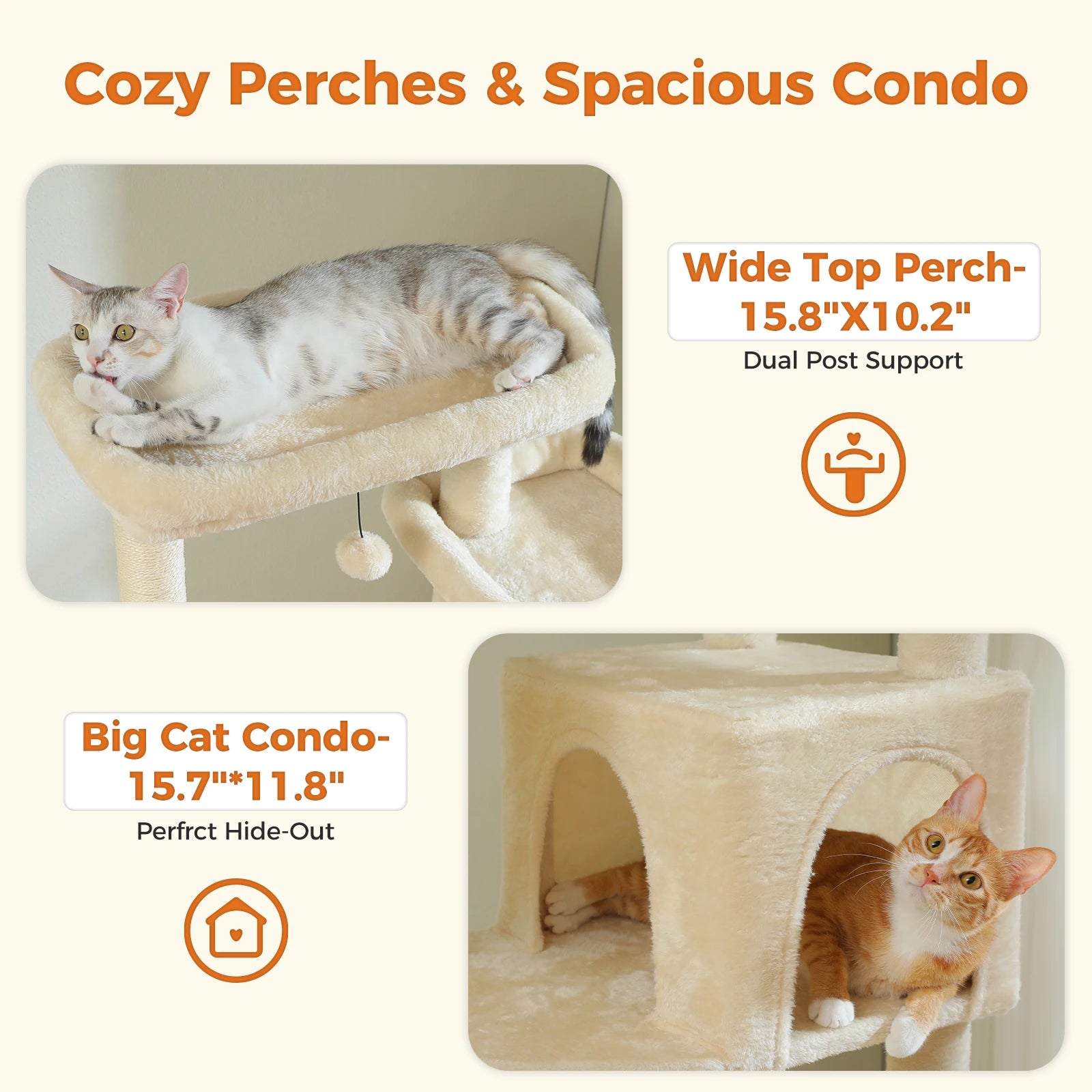 Sturdy Multi-Level Cat Tree Tower with Natural Sisal Scratching Posts,Cozy Hammock&Condo, Large Top Perch, and Fun Dangling Ball