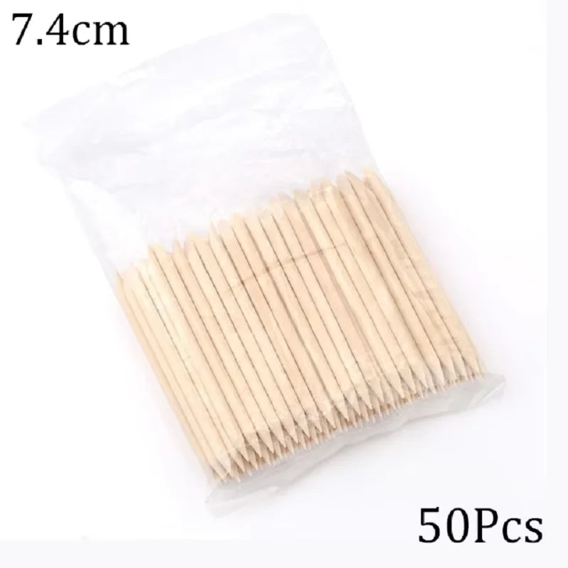 Optional 50Pcs 100Pcs Orange Wood Nail Sticks Double Sided Cuticle Pusher Rhinestone Dotting Tool Household Salon Manicure Pedicure Supply