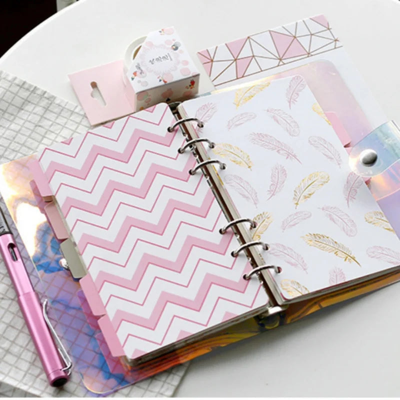 5pcs A5 A6 Loose-leaf Notebook Divider Sheets Pink Gold Divider Card Index Page Suitable for Diary Planner Notebook