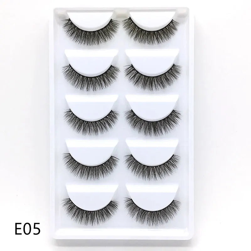 New 5Pairs Handmade 3d Mink Lashes Short False Eyelashes Cross Messy Dense Natural Eye Lashes Stage Makeup False Eyelashes E08