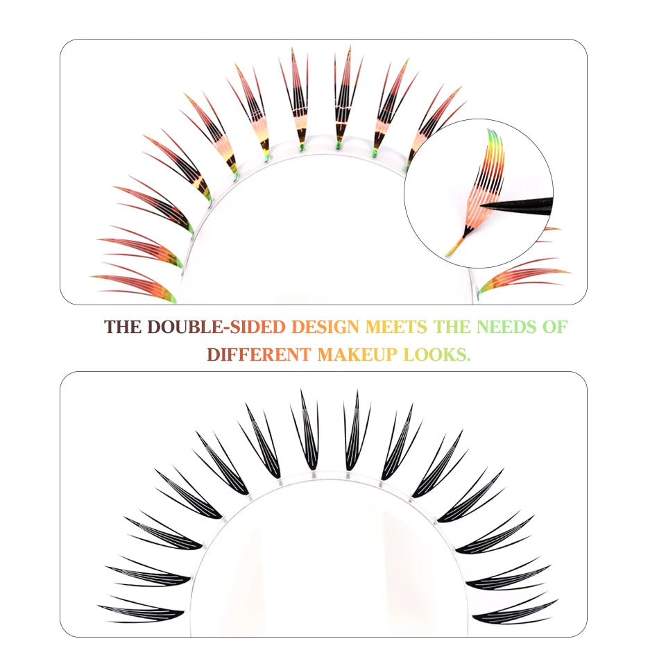AGUUD Holographic Aurora Color Spire Eyelash Glitter Tinsel Anime Premade Fan Dual Side Color Comic Lash for Christmas Cosplay