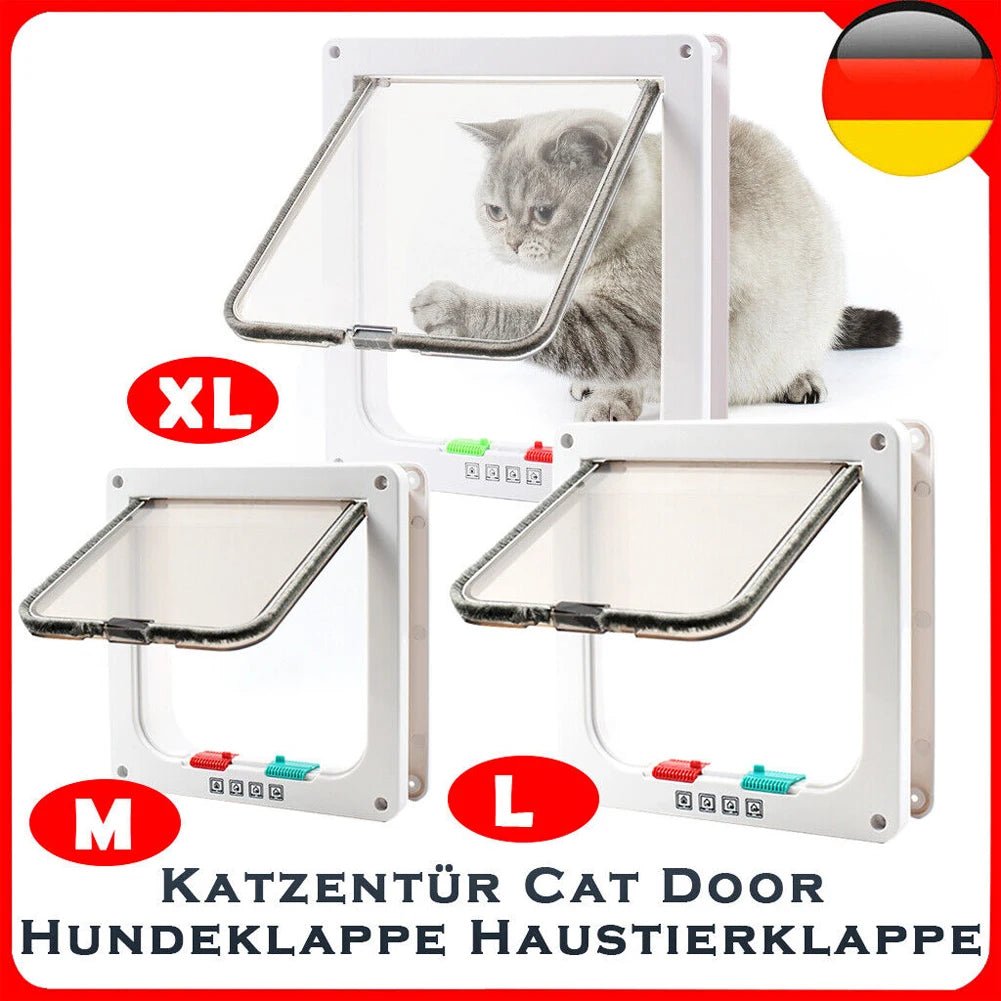 Cat Flap Door with 4 Way Security Lock Puppy Kitten Safety In&out Pet Door Dog Cat Kitten Flap Door Pet Doors and Sliding Door