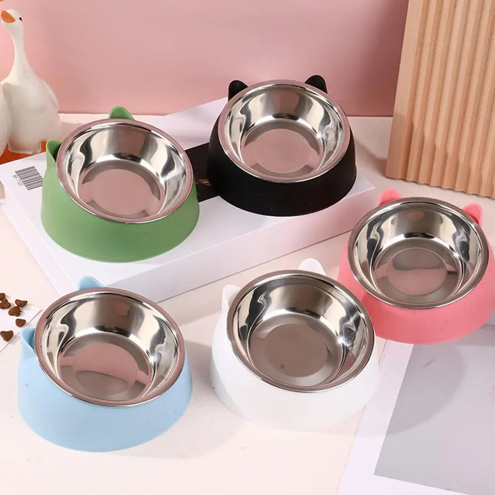 Eco-Friendly1PC Stainless Steel Cat Bowl, 15° Inclined Pet Food Dish with Non-Slip Base, Anti-Choke Feeder for Cats/Kittens/Dogs