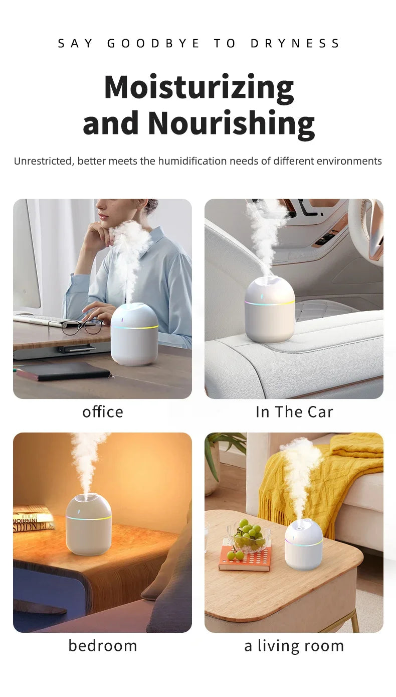 270ML Air Humidifier Cool Mist Aroma Diffuser LED Night Light  power-off protect USB Humidificador For Home Office