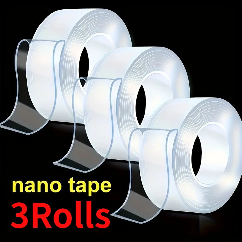 3roll Powerful Adhesive Nano Double-Sided Tape,Reusable,Residue-Free,And Washable.Suitable for Home,Office,And Car Use