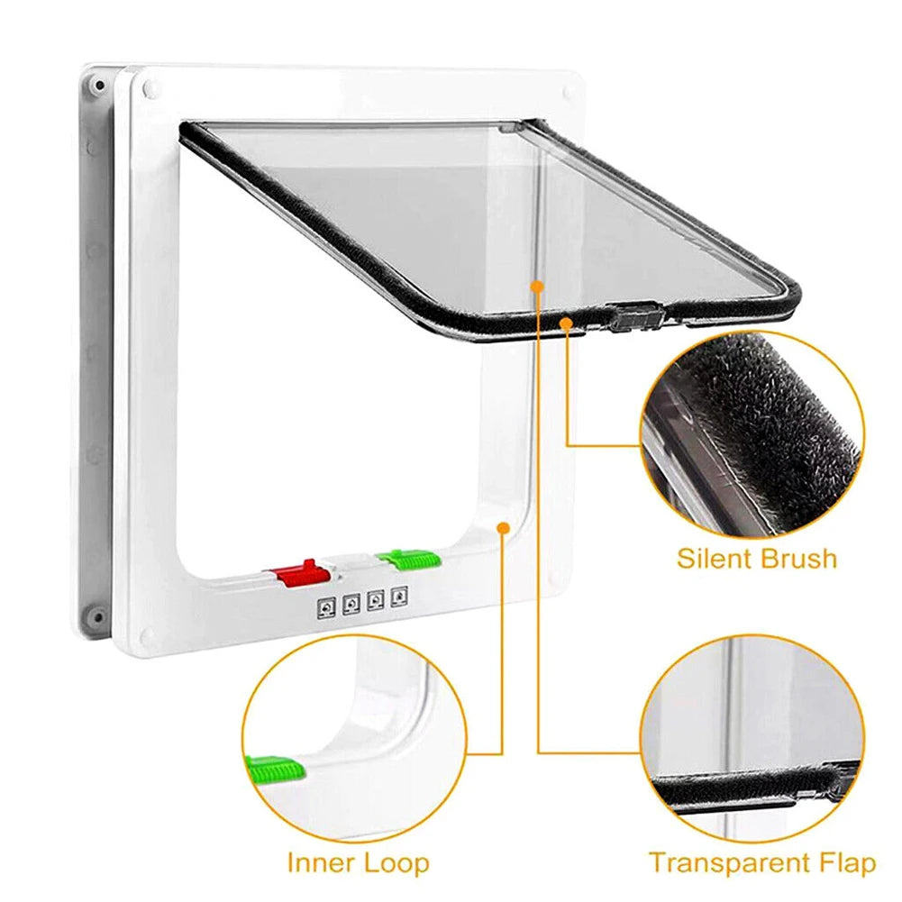 Cat Flap Door with 4 Way Security Lock Puppy Kitten Safety In&out Pet Door Dog Cat Kitten Flap Door Pet Doors and Sliding Door