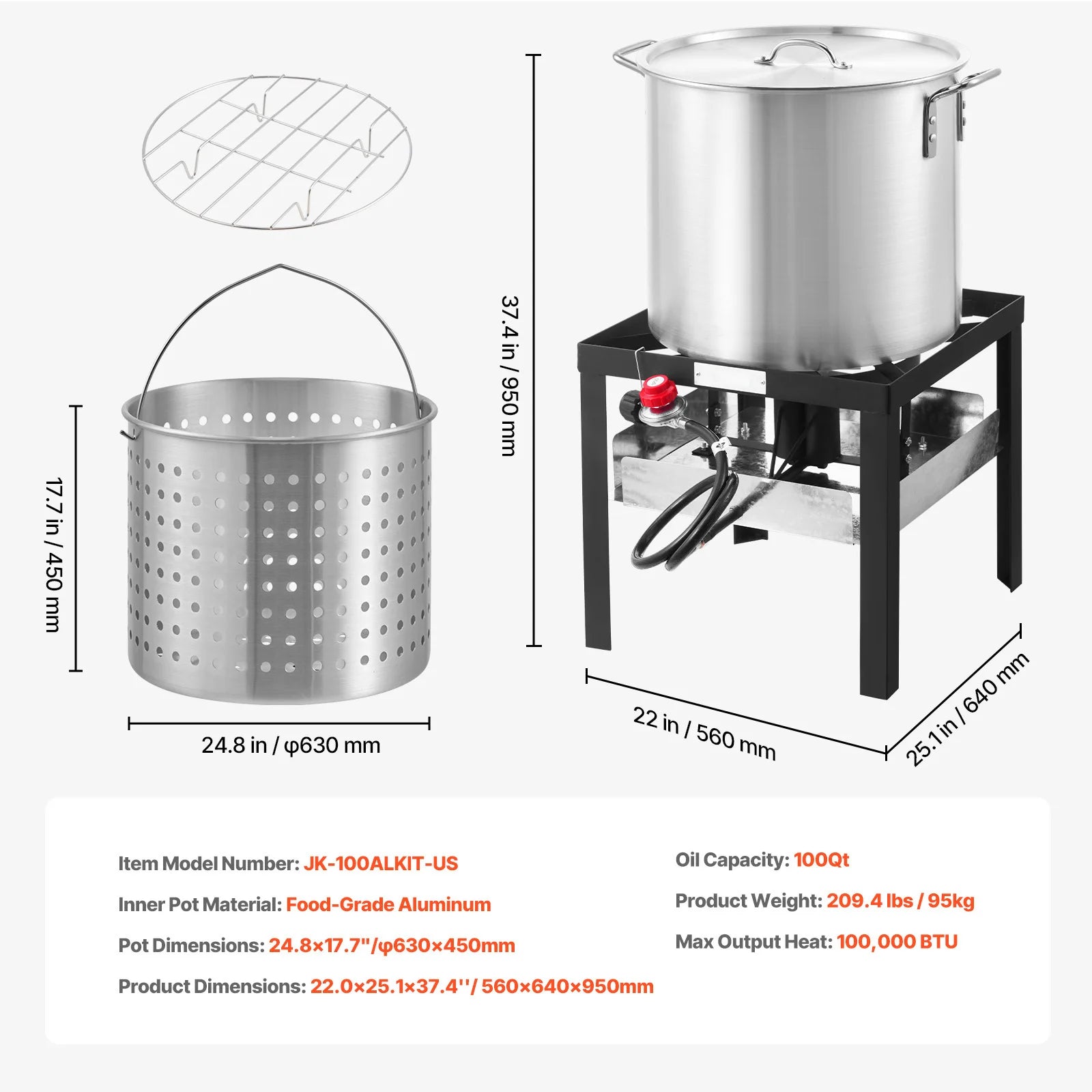 SucceBuy 60/80/100Qt Seafood Boiling Kit with Strainer Cooking Set for Crab Crawfish Boiling Aluminum Stockpot with Steamer Rack