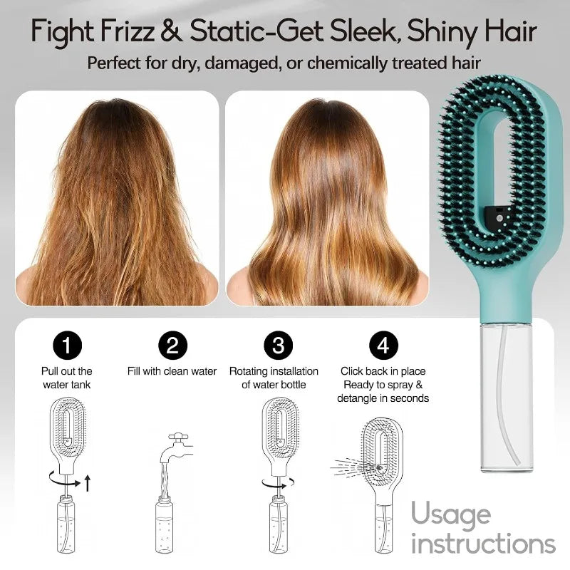 Refillable Spray Hair Comb Anti Static Detangling Brush Eliminate Frizz Tangles Portable Hair Styling Water Spray Brush For All Hair Types