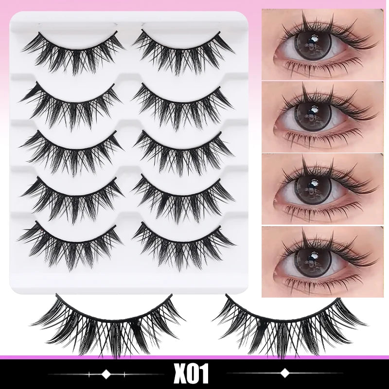 DINGSEN 5Pairs Lashes Fake Eyelashes Natural Long Manga Lashes Winged End Eye Elongated Eyelashes Fake Lashes Makeup