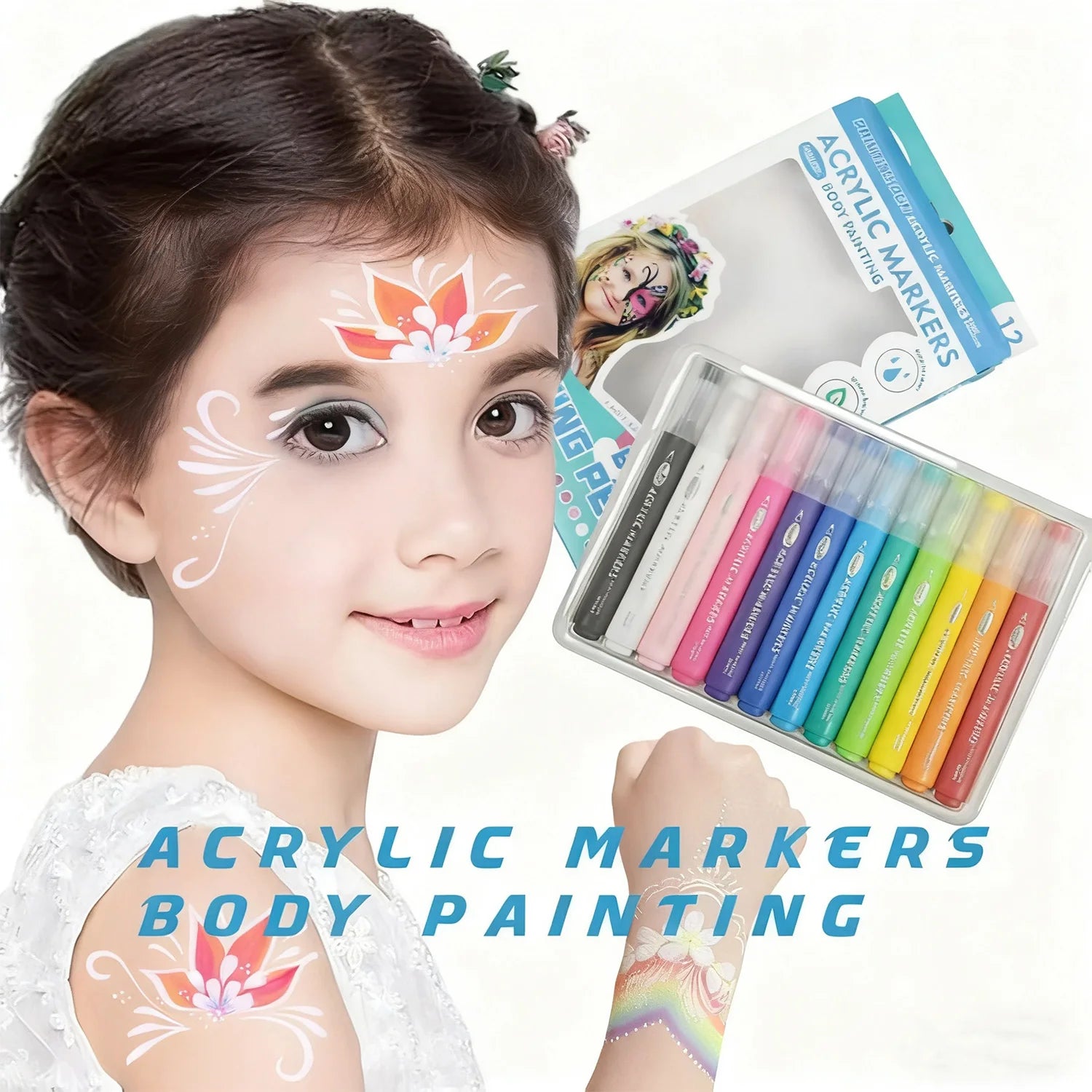 12 PCS Face Painting Markers Water Resistant, Sweatproof, Waterproof Tattoo Pen for Halloween Body Paint - Anti-Smudge for