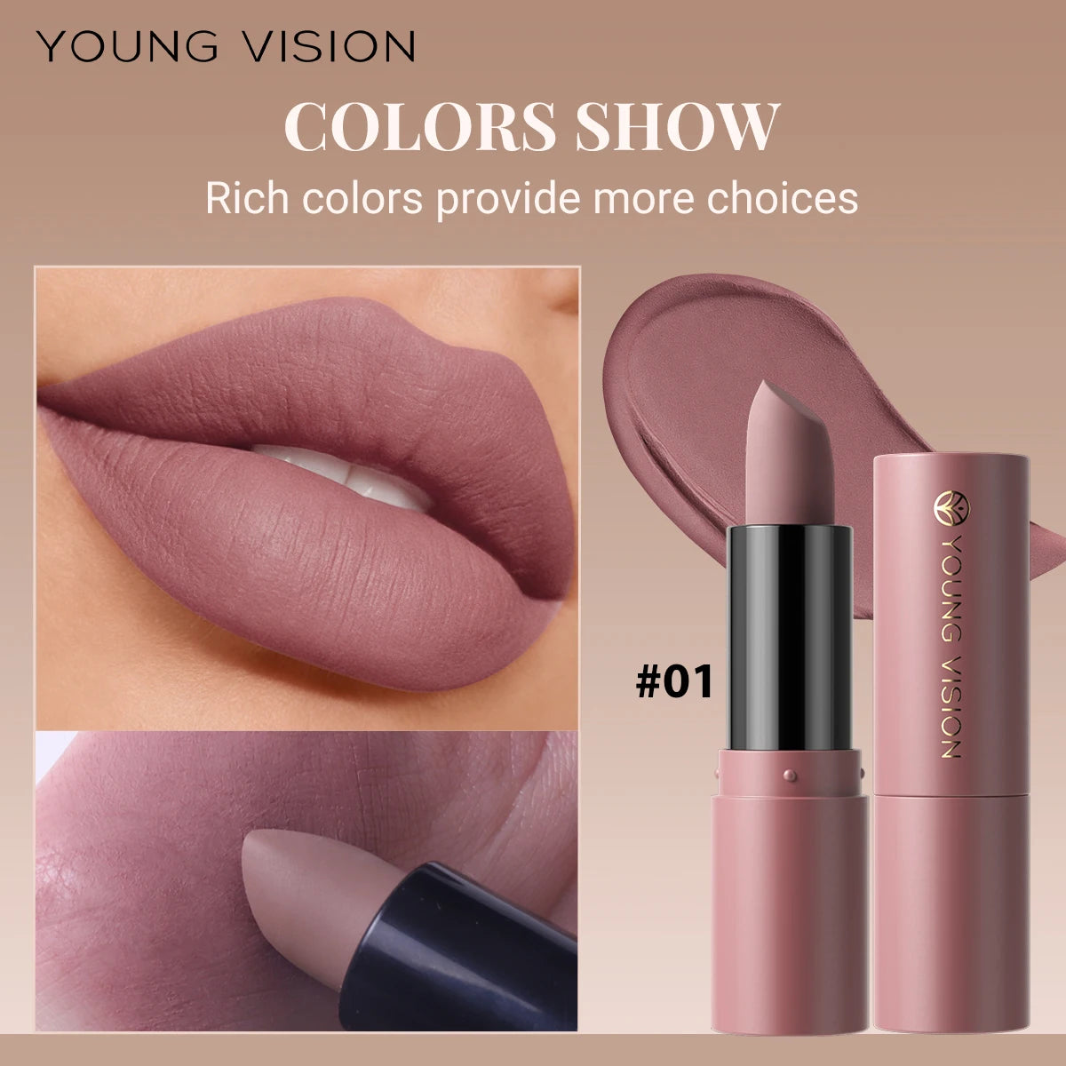 matte lipstick full and rich colors natural moisture comfortable fine and smooth texture long-lasting and easy to apply