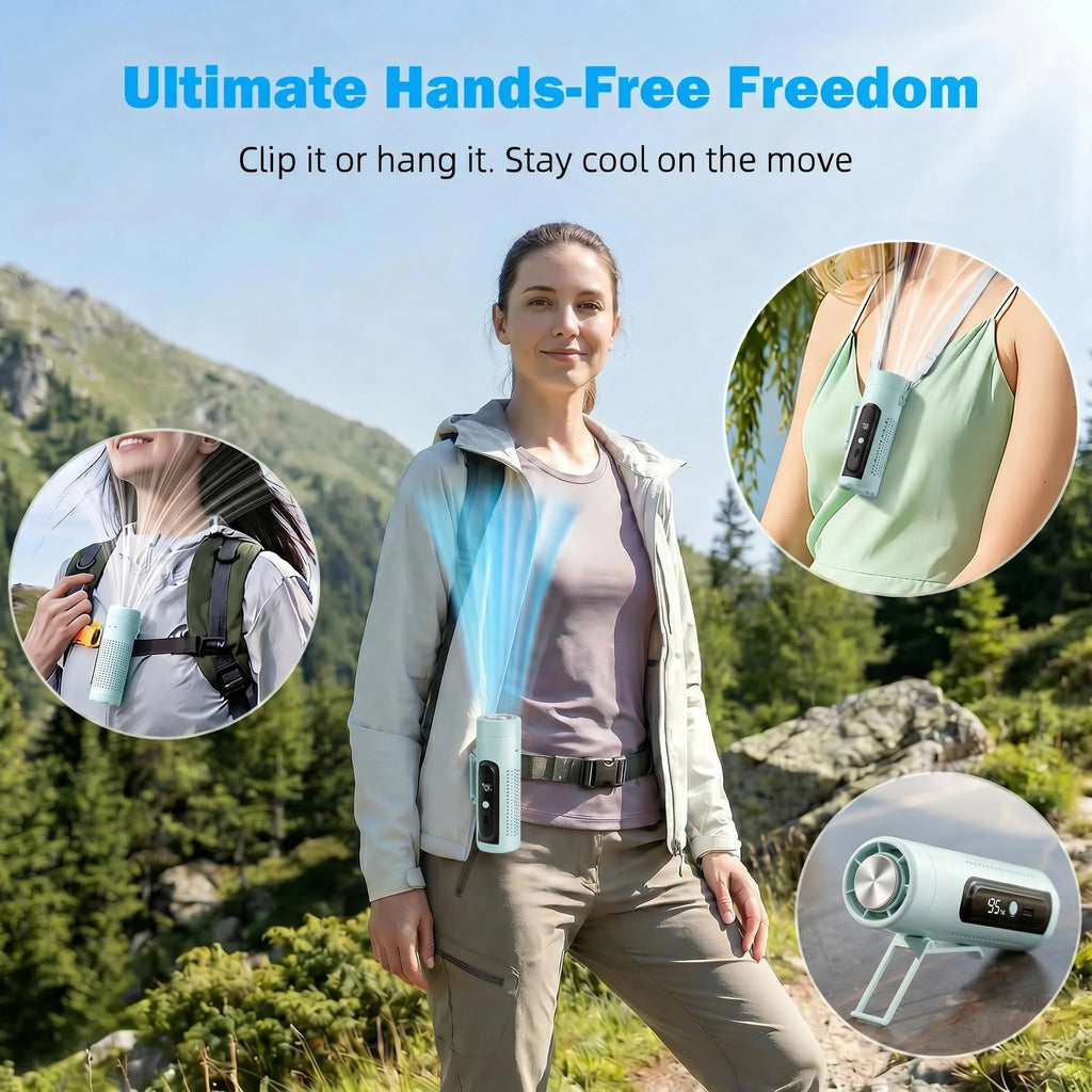 Portable Handheld Fan with Ice Cooling Plate, 3 in 1 Mini Personal Fan with Light & Clip, 5 Speed Rechargeable Fan with LED Display & Hidden Stand, Hands Free Camping Fan for Travel, Desk
