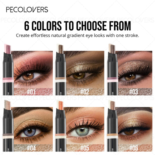 1PC Glitter Double Color Eyeshadow Stick Metallic Gradient Waterproof Two Tone Long Lasting Shimmer Shadow Pen 2 in 1 Eye Makeup