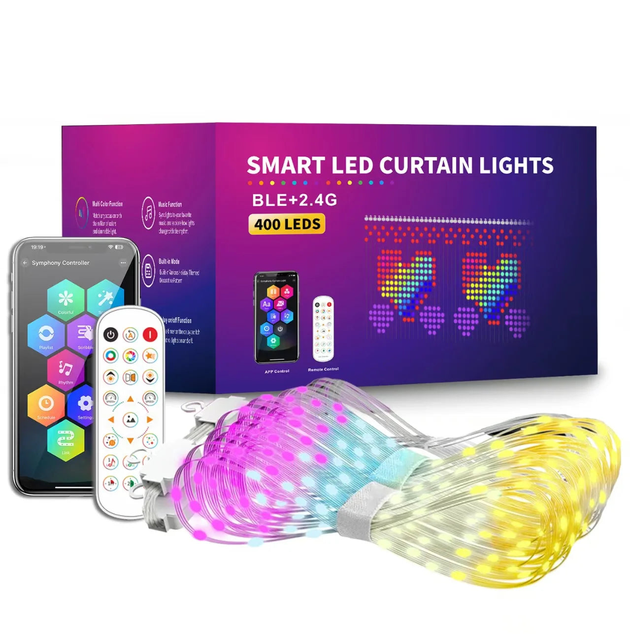 Smart Curtain Lights LED String Lights DIY Color Changing Window Fairy Lights Music Sync for Indoor Outdoor Backdrop Wall Decor