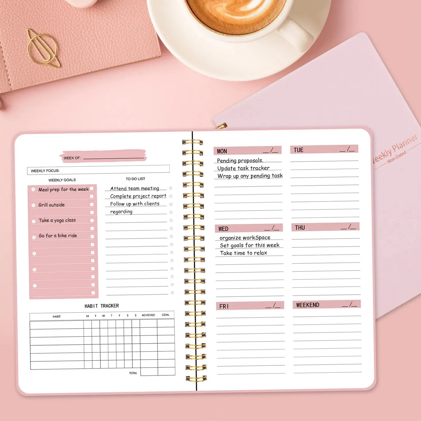 Clearance_Spiral Undated A5 Weekly Notebook Planner Agenda, Ntationery Office School Supplies, Record Daily Plan to Achieve_Cont