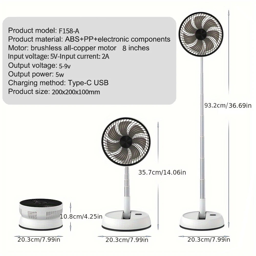Outdoor folding telescopic fan remote control office automatic shaking desktop fan convenient and quiet USB charging fan 7200mAh