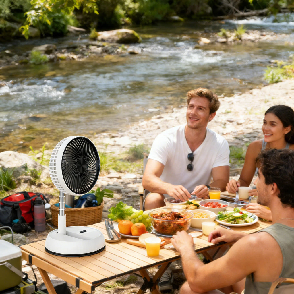 Outdoor folding telescopic fan remote control office automatic shaking desktop fan convenient and quiet USB charging fan 7200mAh