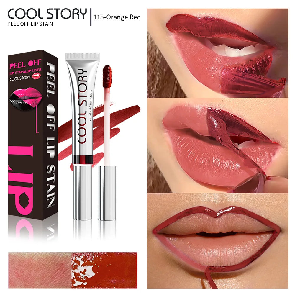 2 in 1 Lip Stain & Lipliner Matte Peel Off Lip Glaze Lipstick Quick Drying Lasting Non Stick Cup Lipliner Red Lip Gloss Makeup