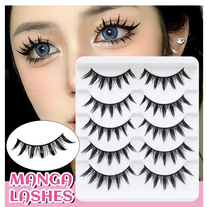DINGSEN 5Pairs Lashes Fake Eyelashes Natural Long Manga Lashes Winged End Eye Elongated Eyelashes Fake Lashes Makeup