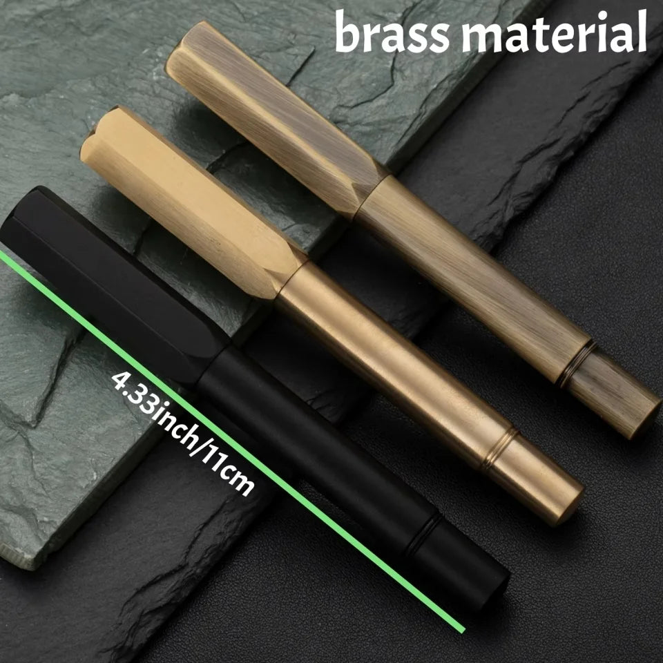 1Pc Brass Fountain Pen, 0.5mm Nib, Heavy Metal Feel, for Business and Office Use, Rotating Cap, Mini Short Style, Includes Ink Absorber, 2.6mm Caliber, for Students/Office, Holiday Gifts, Valentine's Day, Back-To-School Seaso