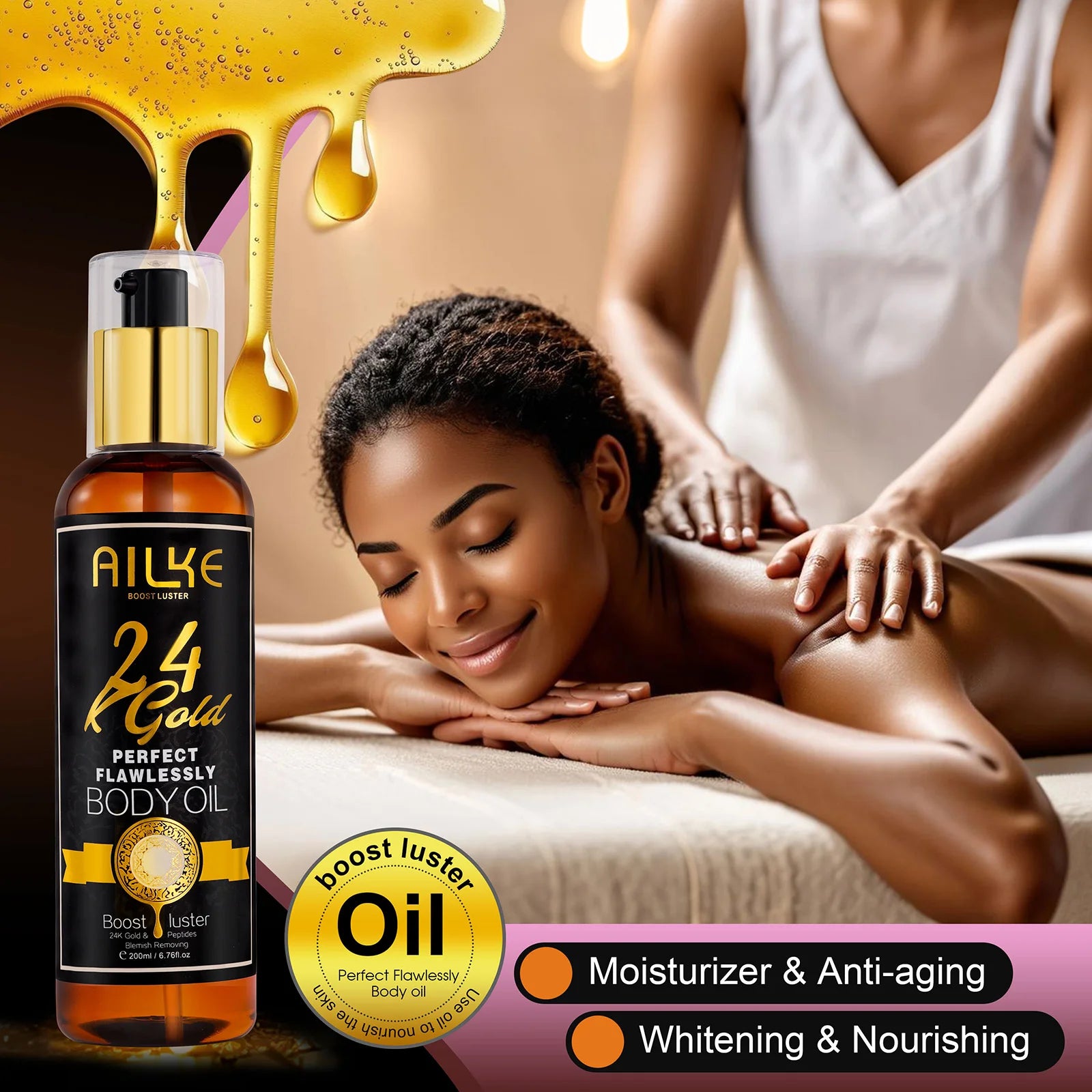 AILKE 24K Whitening Skin Set, Lightening, Remove Black Spots, Melanin, Stains, Even Skin Tone, Moisturizing, for All Skin Types
