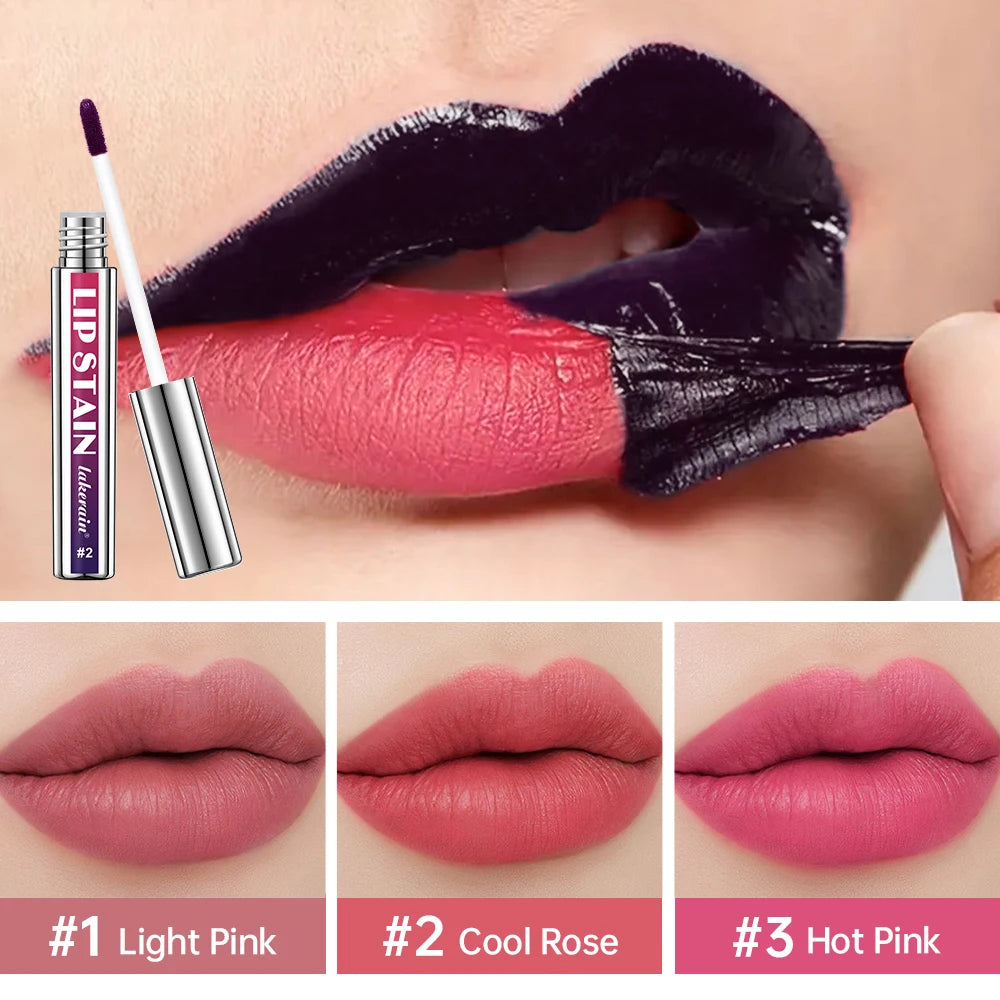 Peel Off Lip Stain 3 Colors Reveal Long Lasting Waterproof Pink Lip Tint Transfer Proof Non-stick Cup Lip Stain Women's Cosmetic