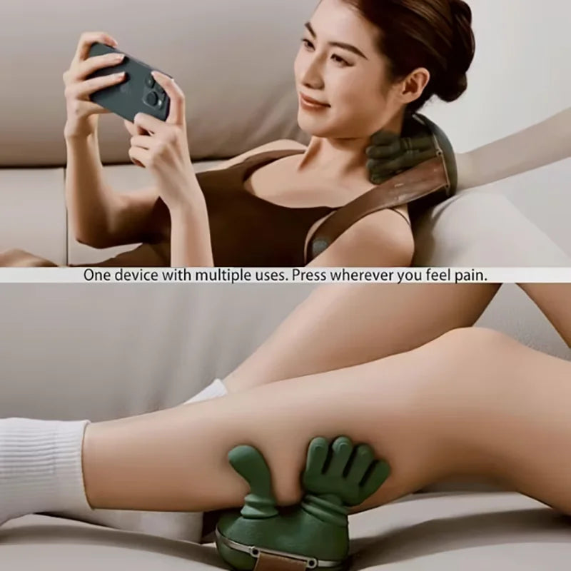 Wireless Bionic Heated Electric Neck and Shoulder Massager with Finger Massager, Portable