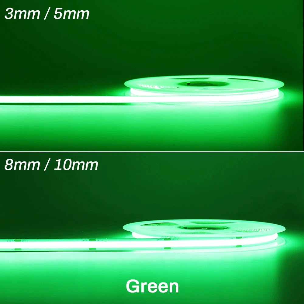 3mm 5mm 8mm COB LED Strip 12V 24V Dimmable Tape LED Ice Blue Yellow Red Green Pink White For Home Decor RA90 LED Strip Lighting