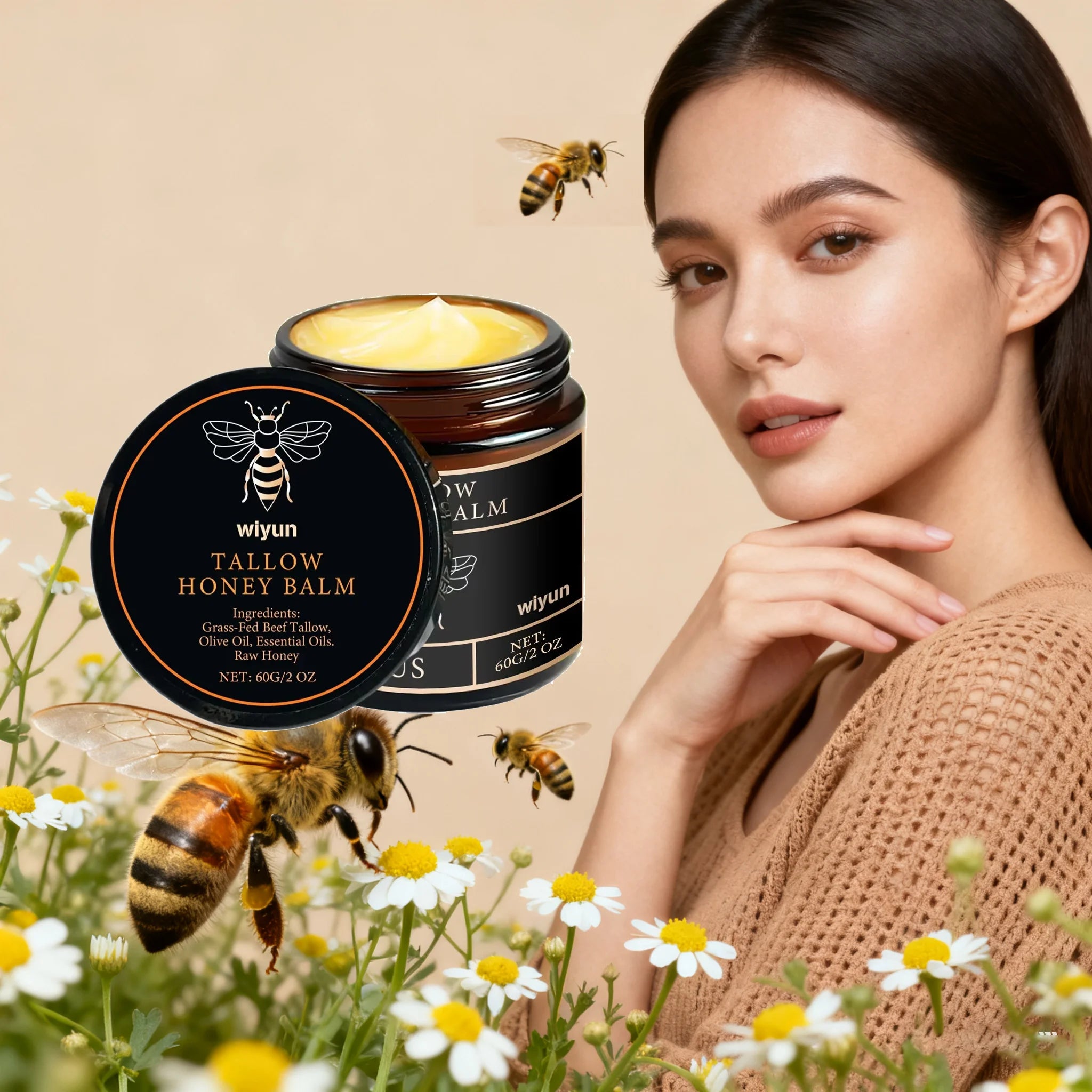 Tallow Honey Balm Glowing Hydrating Skin Enhacne Elasticity Improve Dullness Fade Fine Lines Firming Face Body Moisturize Cream
