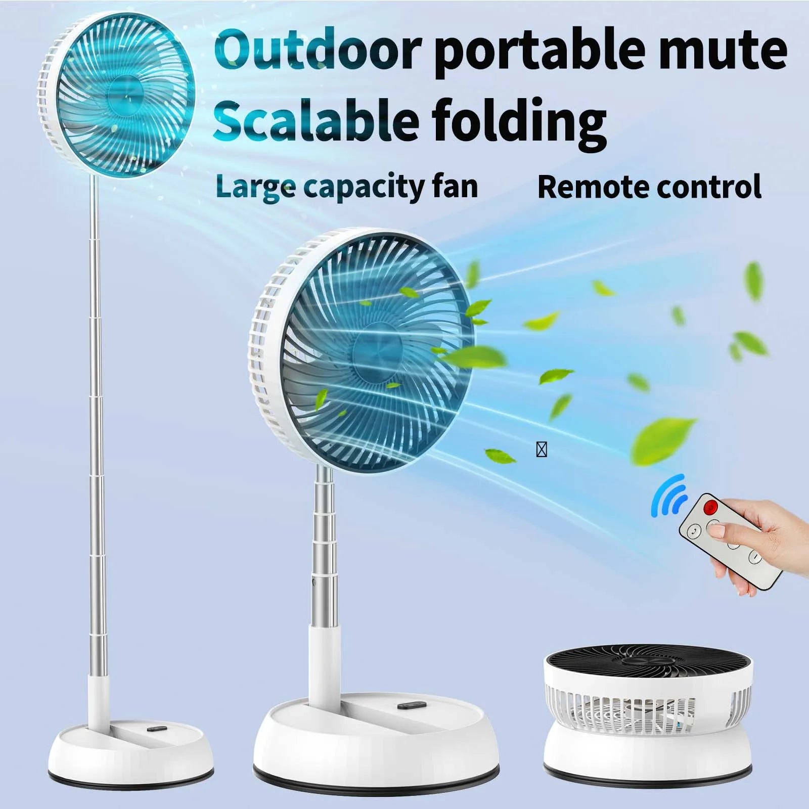Outdoor folding telescopic fan remote control office automatic shaking desktop fan convenient and quiet USB charging fan 7200mAh