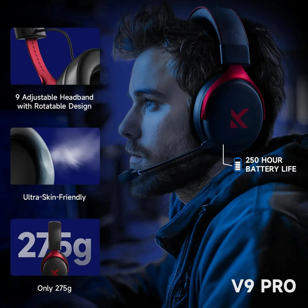 MCHOSE V9 Pro Wireless Gaming Headset 7.1Surround Sound Headphones Noise Canceling Mic Low Latency Lightweight for PS5 PC SWITCH