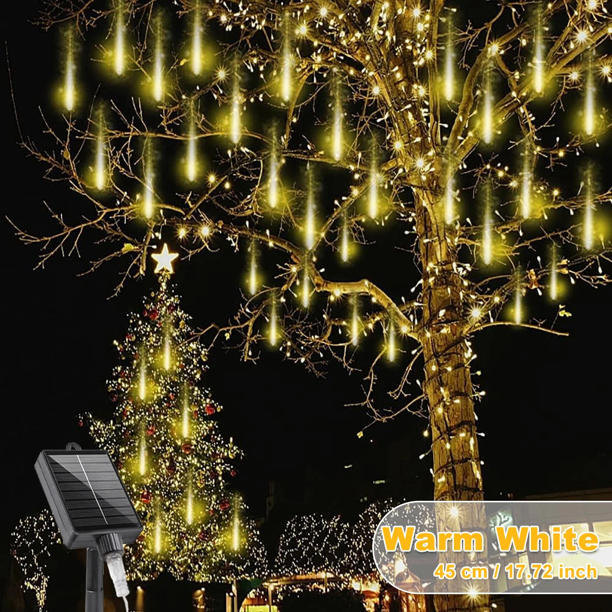 Christmas Lights Outdoor Solar Meteor Shower Lights 8 Tubes Xmas Tree Rain Drop Lights For Holiday Wedding Party Decorations
