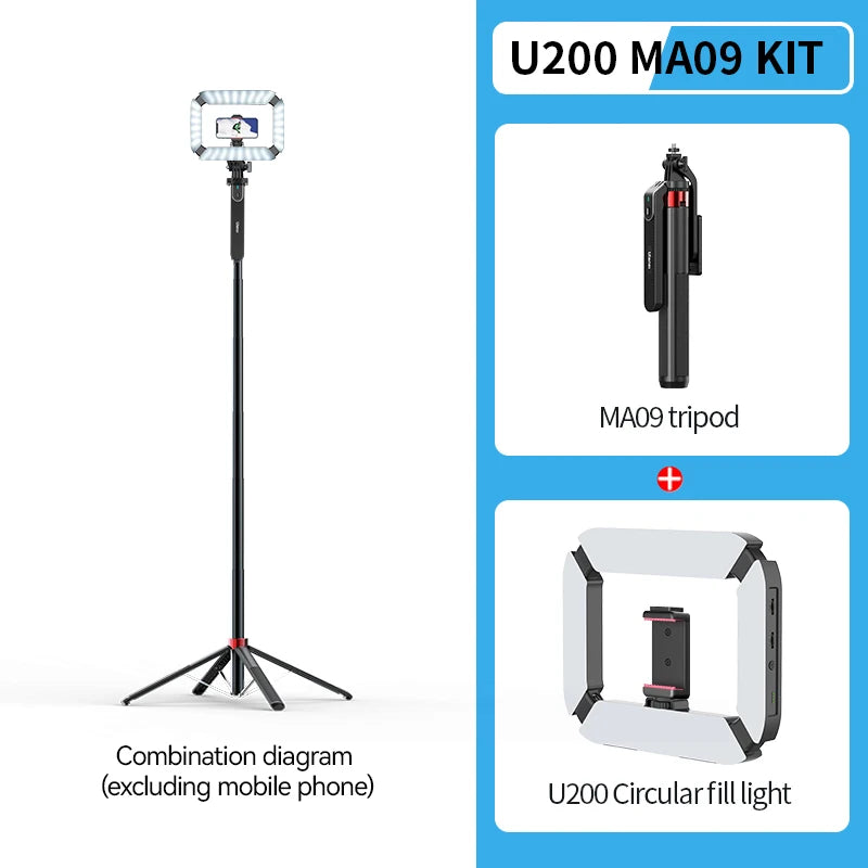 Ulanzi MA09 1.8m Selfie Stick Tripod for iPhone 16 15 Android Phone with Remote Control Panoramic Ball head Holder U200 VL49 Kit
