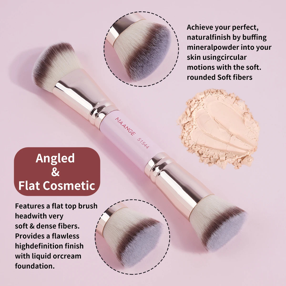 MAANGE 4pcs Dual-ended Basic Makeup Brushes Set with Foundation Powder Blush Details for Eyeshadow Brushes Beginner Travel Tools