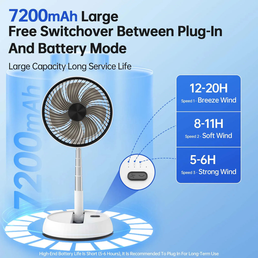 Outdoor folding telescopic fan remote control office automatic shaking desktop fan convenient and quiet USB charging fan 7200mAh