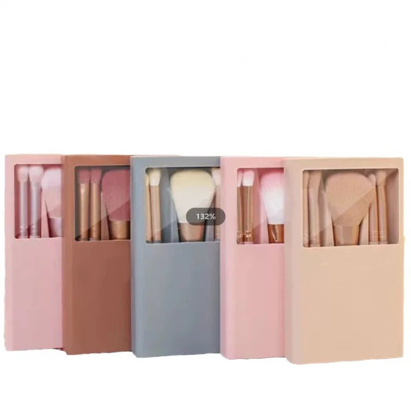 2024 New 5 pieces mirror box with skylight powder brush concealer blush super soft brush boxed mini portable makeup