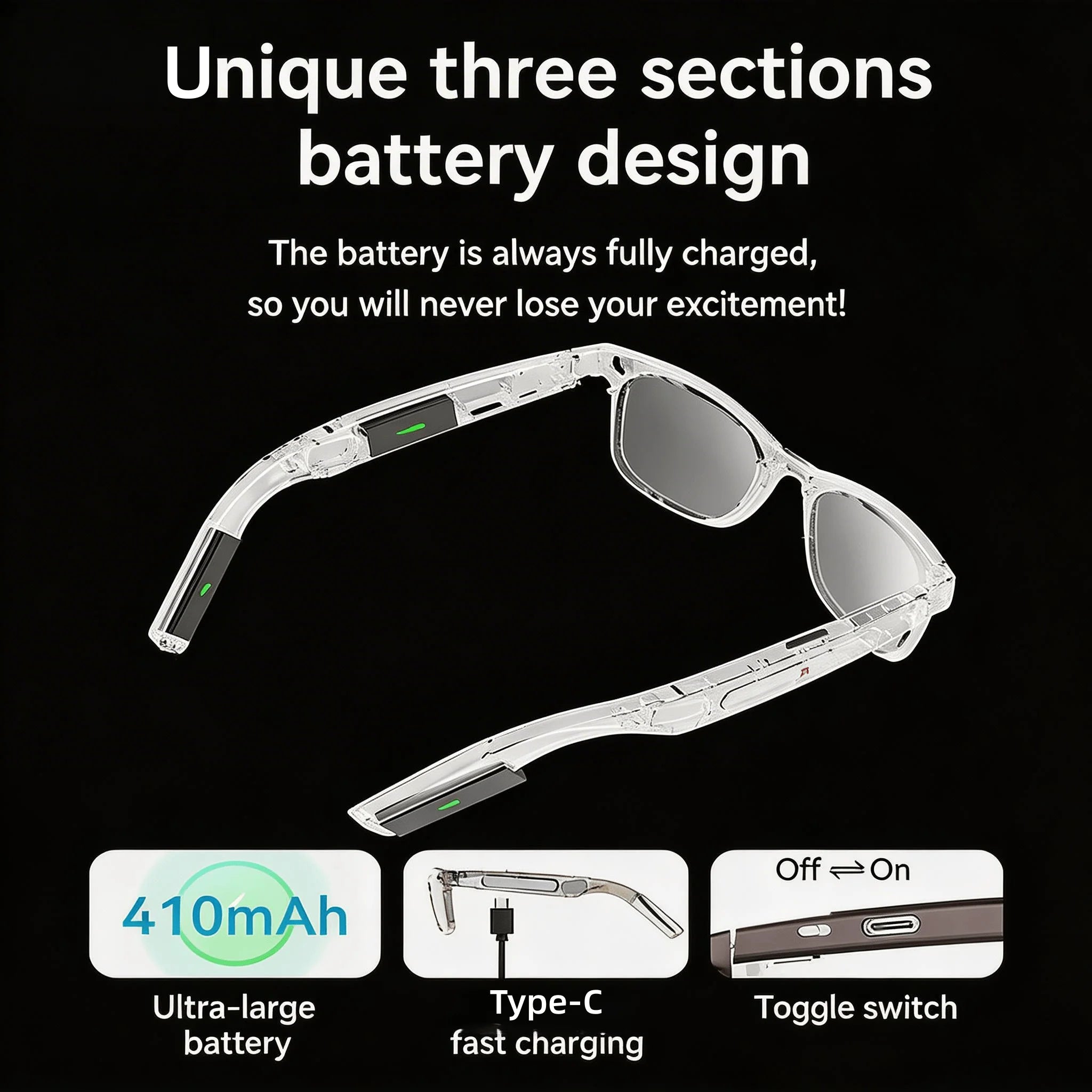 4K Camera Glasses with AI Smart Features That Support Real-Time Translation And Object Recognition, Open-Ear Audio, Ultra-Light Design, And Up to 8 Hours of Battery Life for Outdoor Cycling, Work, Travel