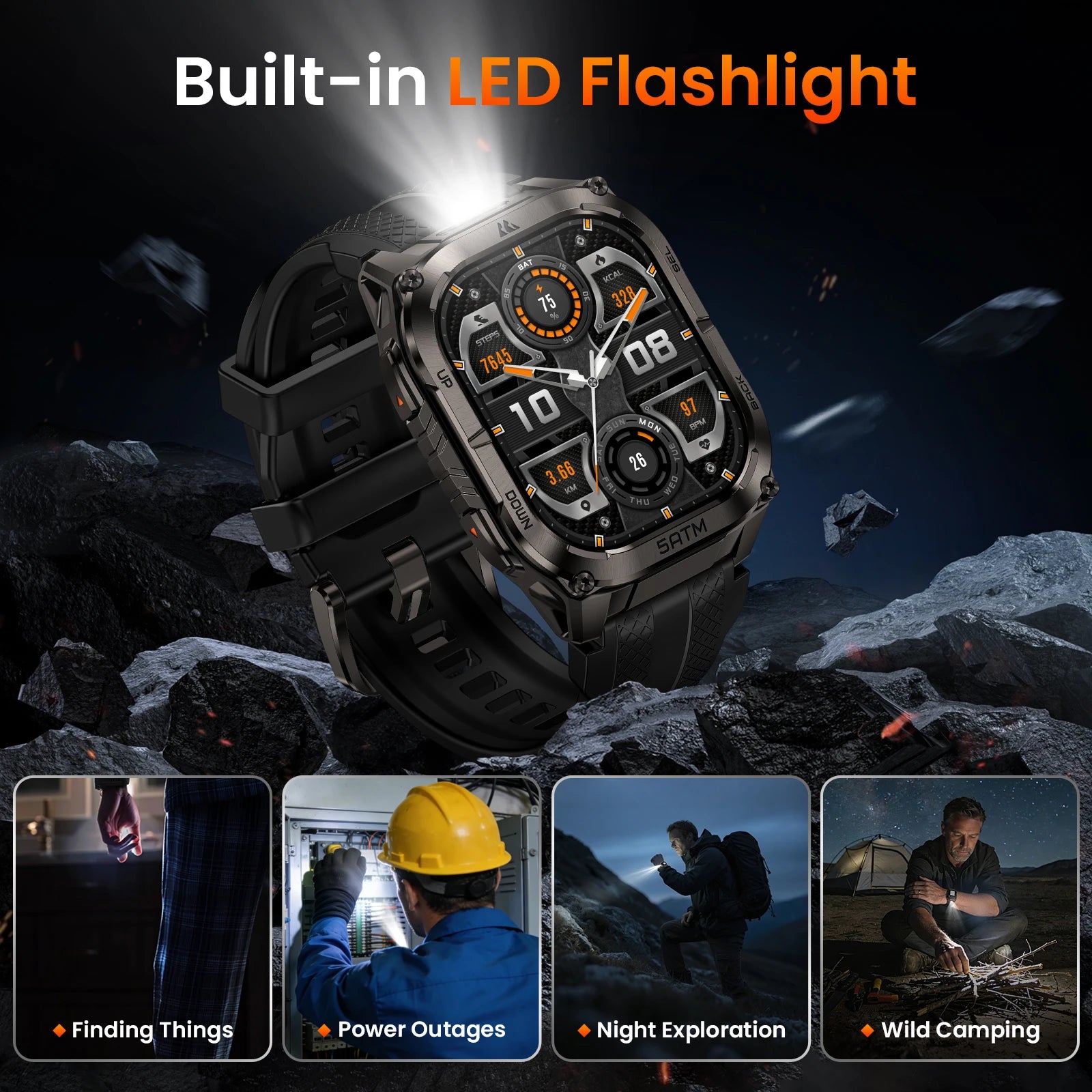 KOSPET TANK M4C Rugged Smartwatch for Men Military-Grade GPS Watch with Flashlight 5ATM Waterproof Health & Fitness Tracker