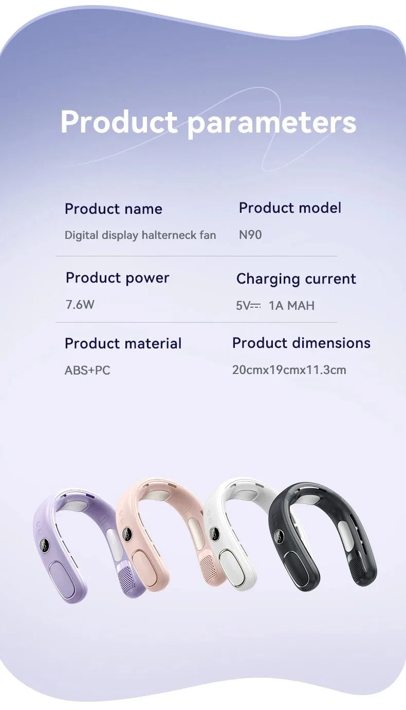 N90 Neck Fan Semiconductor Cooling 5-Speed Bladeless Wearable Fan USB Rechargeable Portable Outdoor Travel Camping
