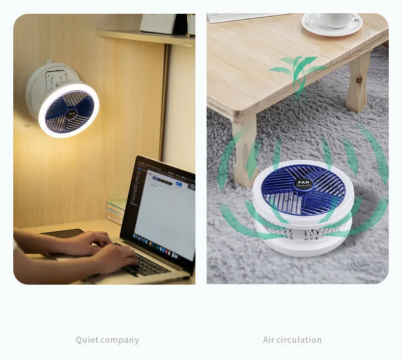 USB Charging Foldable Table Fan Wall Mounted Hanging Ceiling Fan with LED Light 4 Speed Adjustable For Home Room Air Cooler Fan