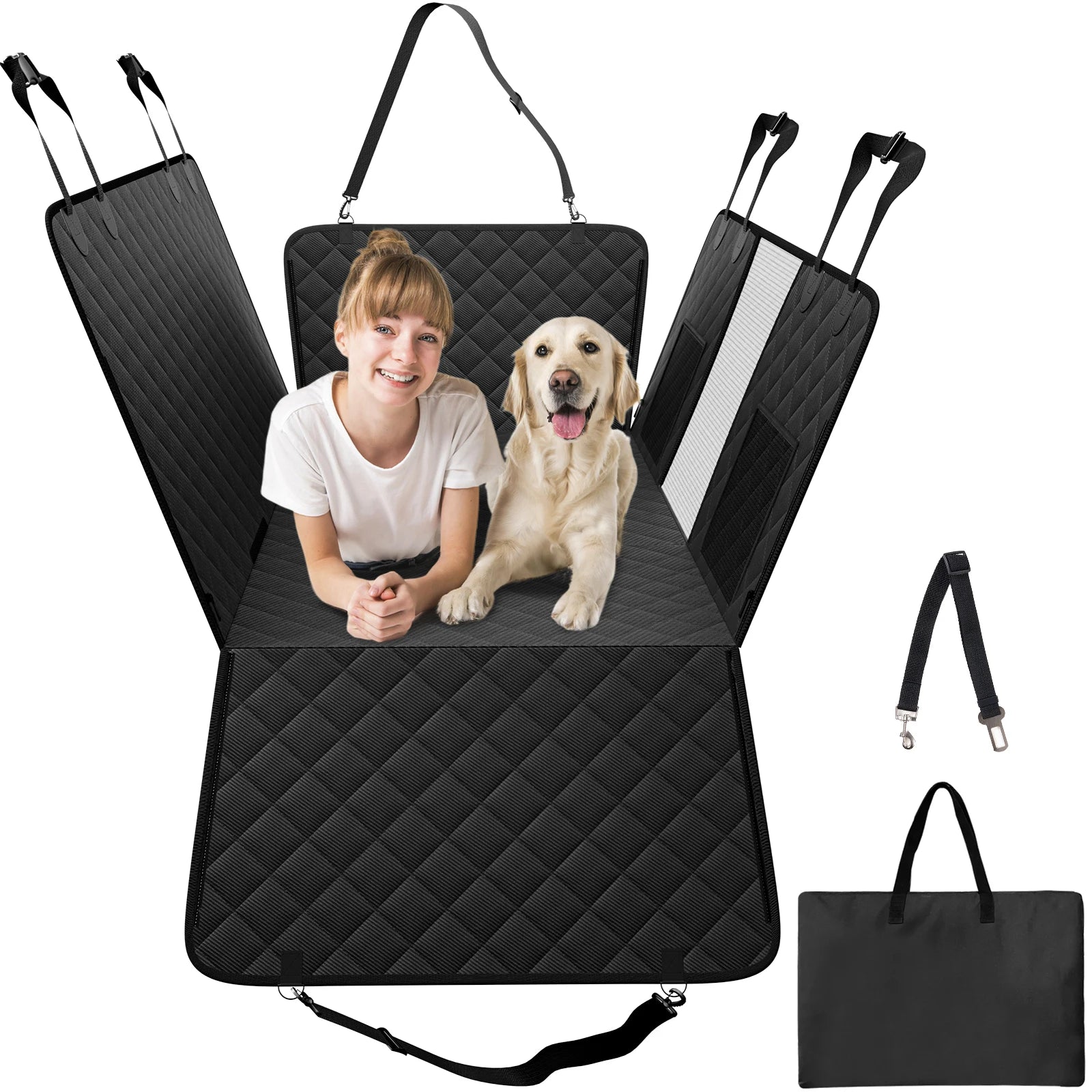SucceBuy Back Seat Extender for Dogs Hammock for Car Back seat Car Seat Cover with Hard Bottom Dog Car Seat Bed Supports 350lb