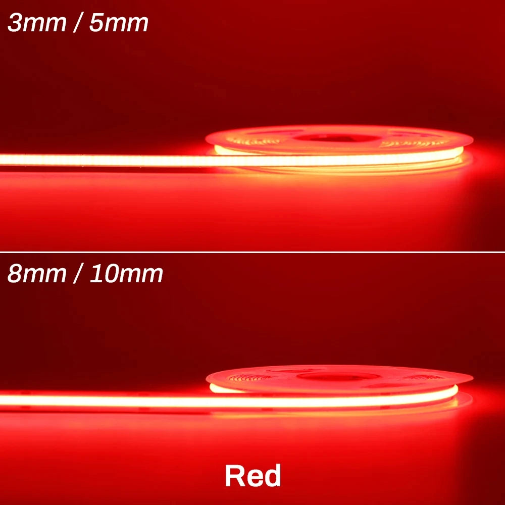 3mm 5mm 8mm COB LED Strip 12V 24V Dimmable Tape LED Ice Blue Yellow Red Green Pink White For Home Decor RA90 LED Strip Lighting