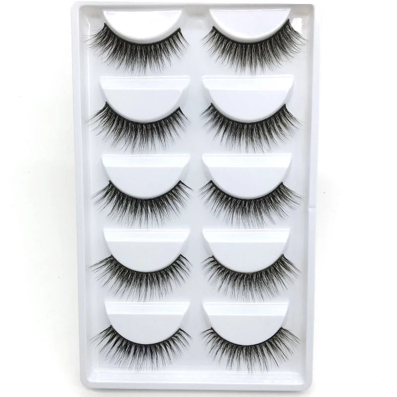 New 5Pairs Handmade 3d Mink Lashes Short False Eyelashes Cross Messy Dense Natural Eye Lashes Stage Makeup False Eyelashes E08